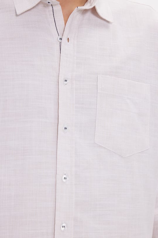 Erkek Regular Fit Klasik Kesim Oversize %100 Pamuk Keten Doku Bej Gömlek