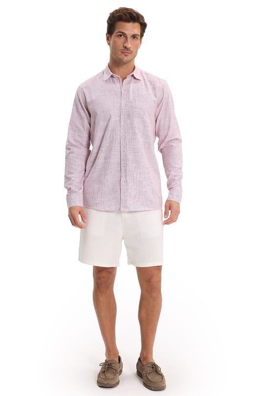Erkek Regular Fit Klasik Kesim Oversize %100 Pamuk Keten Doku Bordo Gömlek