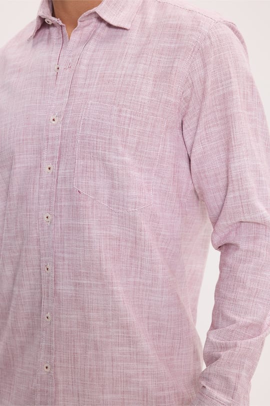 Erkek Regular Fit Klasik Kesim Oversize %100 Pamuk Keten Doku Bordo Gömlek