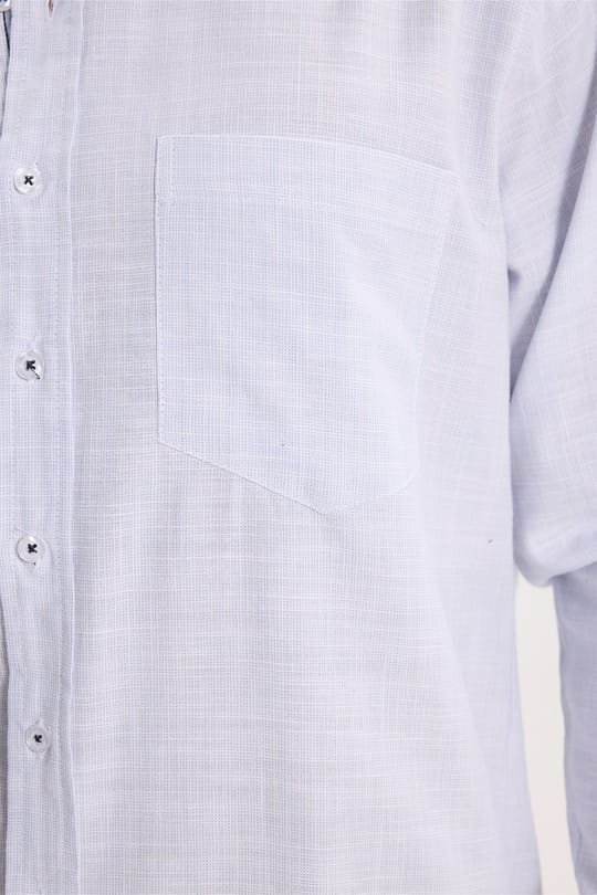 Erkek Regular Fit Klasik Kesim Oversize %100 Pamuk Keten Doku Mavi Gömlek