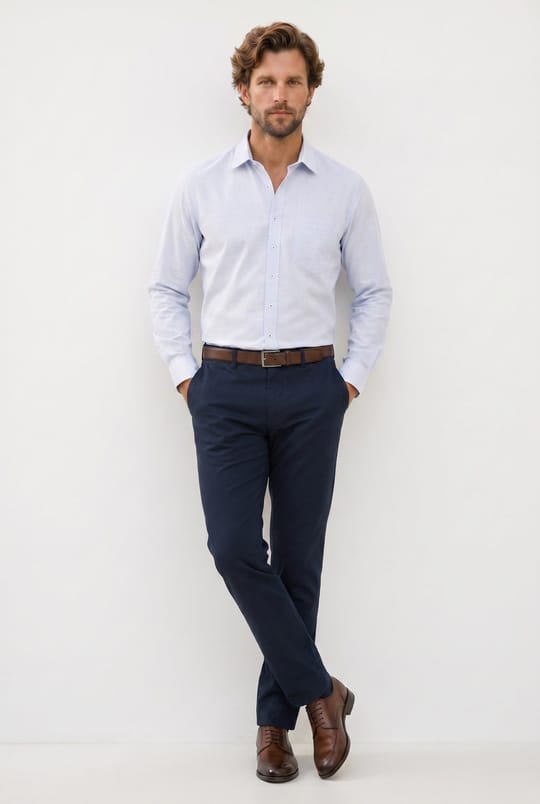 Erkek Regular Fit Klasik Kesim Oversize %100 Pamuk Keten Doku Mavi Gömlek