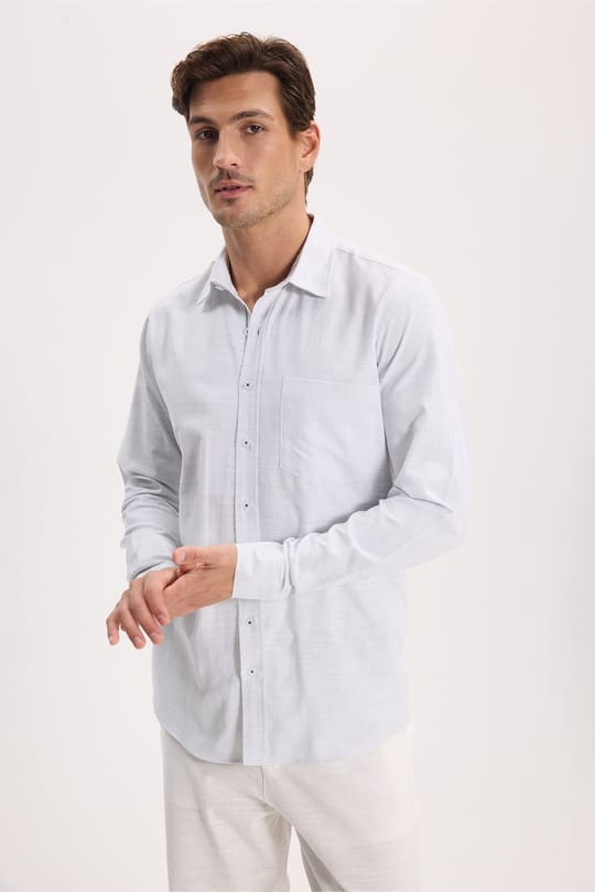Erkek Regular Fit Klasik Kesim Oversize %100 Pamuk Keten Doku Yeşil Gömlek