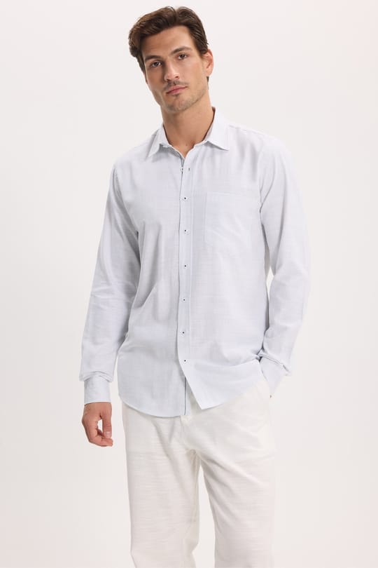 Erkek Regular Fit Klasik Kesim Oversize %100 Pamuk Keten Doku Yeşil Gömlek