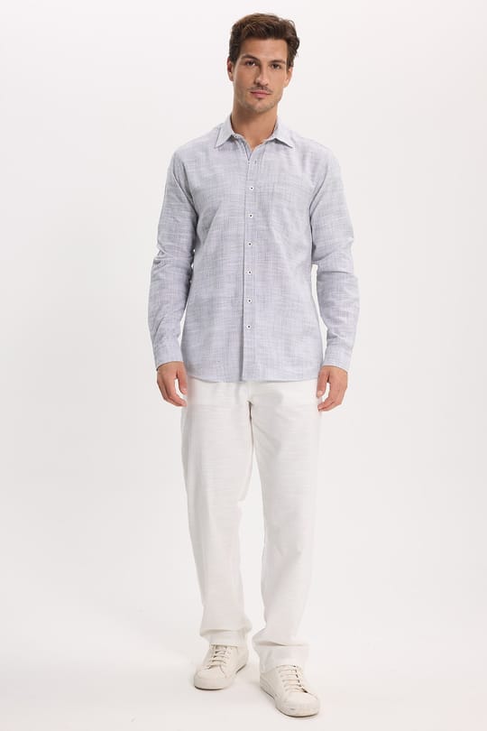 Erkek Regular Fit Klasik Kesim Oversize %100 Pamuk Keten Doku Gri Gömlek