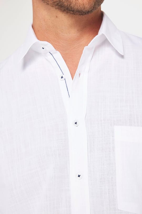 Erkek Regular Fit Klasik Kesim Oversize %100 Pamuk Keten Doku Beyaz Gömlek