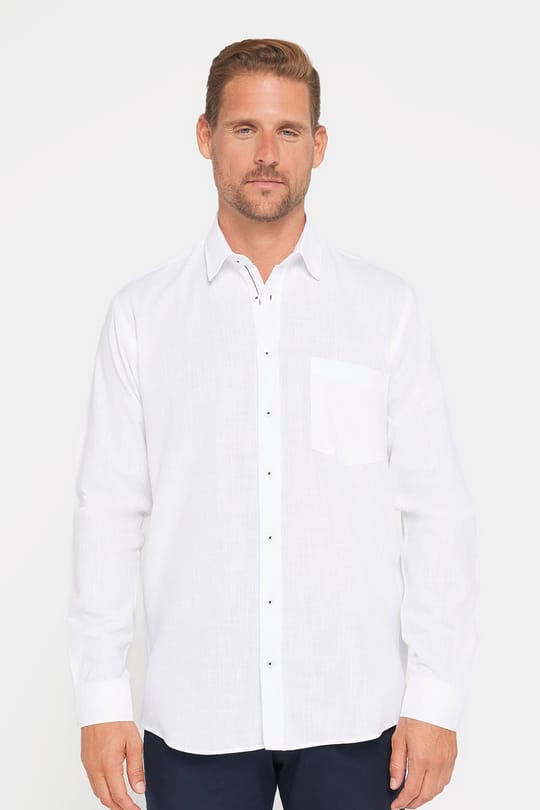 Erkek Regular Fit Klasik Kesim Oversize %100 Pamuk Keten Doku Beyaz Gömlek