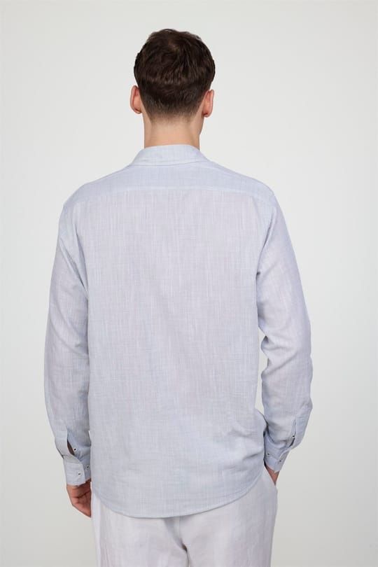 Erkek Regular Fit Klasik Kesim Oversize %100 Pamuk Keten Doku Gri Gömlek