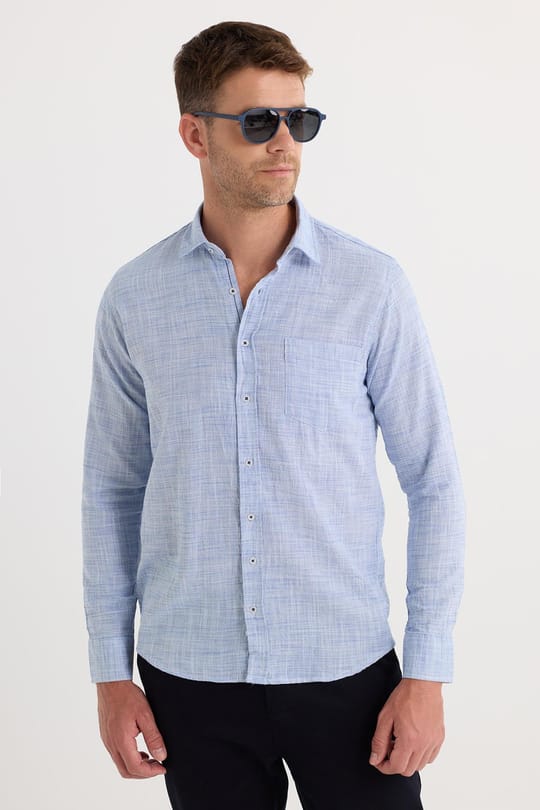 Erkek Regular Fit Klasik Kesim Oversize %100 Pamuk Keten Doku Gömlek