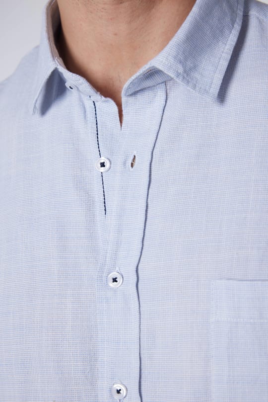 Erkek Regular Fit Klasik Kesim Oversize %100 Pamuk Keten Doku Mavi Gömlek