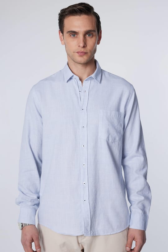 Erkek Regular Fit Klasik Kesim Oversize %100 Pamuk Keten Doku Mavi Gömlek