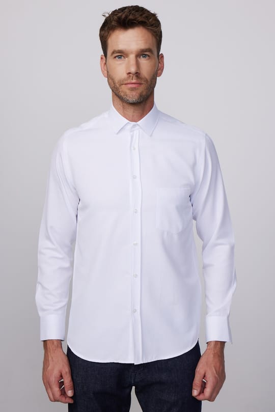 Erkek Regular Fit Klasik Kesim Kravatlık Armürlü Beyaz Gömlek