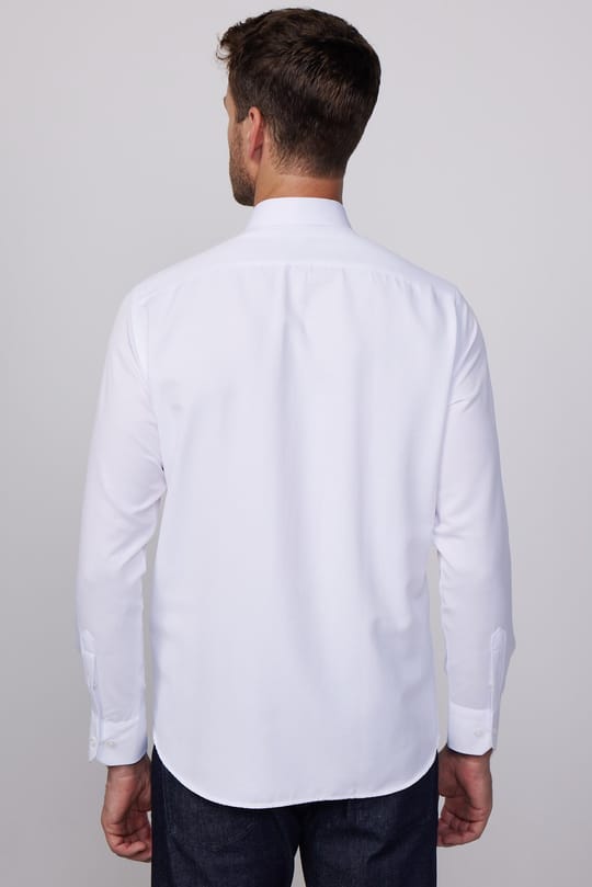 Erkek Regular Fit Klasik Kesim Kravatlık Armürlü Beyaz Gömlek