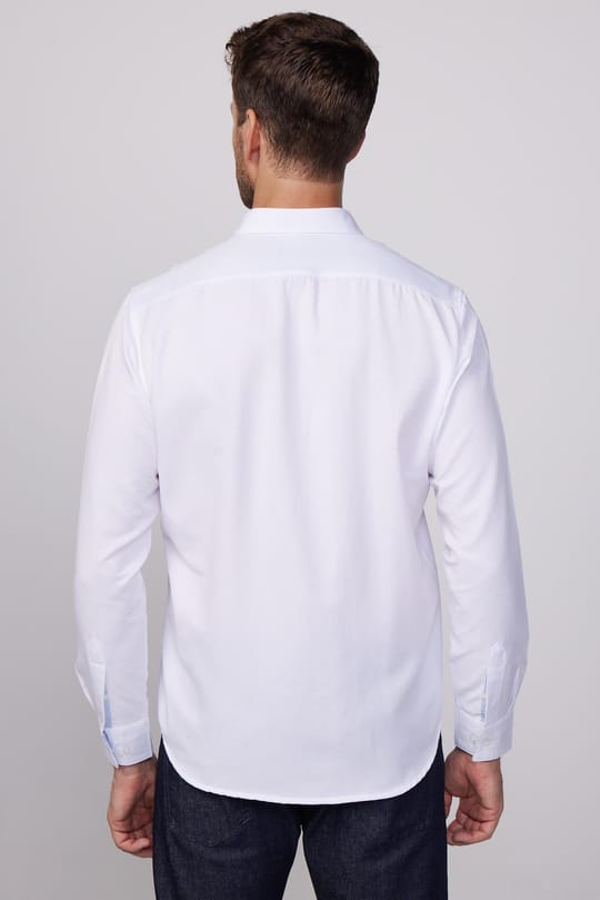Erkek Regular Fit Klasik Kesim Spor Yaka Armürlü Oxford Garnili Beyaz Gömlek