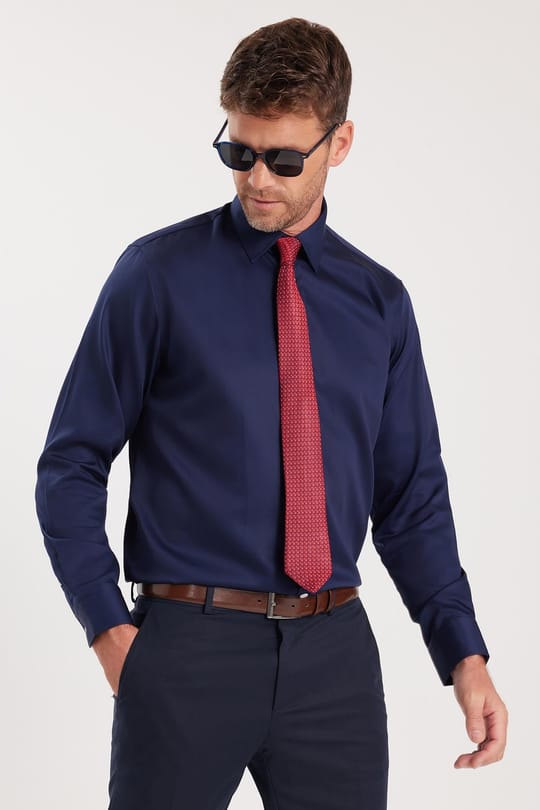 Regular Fit Lacivert Non-Iron %100 Pamuk Doğa Dostu Ekoteks Belgeli Ütü Gerektirmez Gömlek