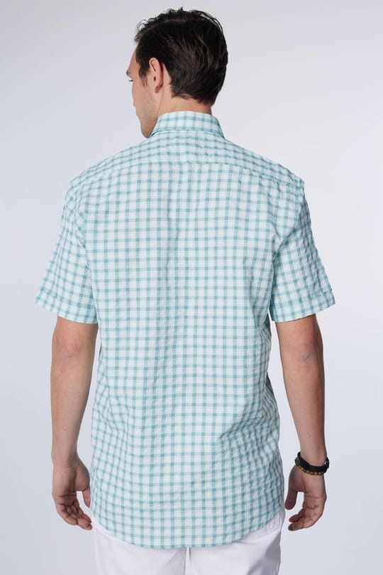 Erkek Regular Fit Klasik Kesim Oversize %100 Pamuk Keten Doku Tek Cep Kareli Düğmeli Yaka Gömlek