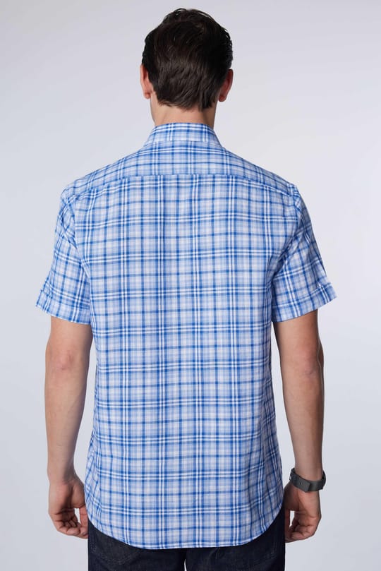 Erkek Regular Fit Klasik Kesim Oversize %100 Pamuk Keten Doku Tek Cep Kareli Düğmeli Yaka Gömlek