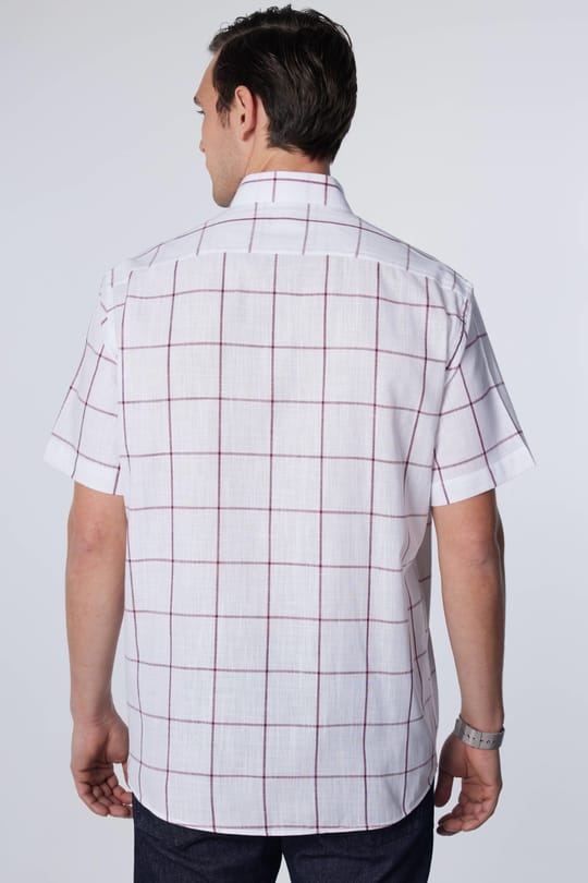 Erkek Regular Fit Klasik Kesim Oversize %100 Pamuk Keten Doku Tek Cep Kareli Düğmeli Yaka Gömlek