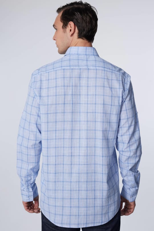 Erkek Regular Fit Klasik Kesim Oversize %100 Pamuk Keten Doku Tek Cep Kareli Düğmeli Yaka Gömlek