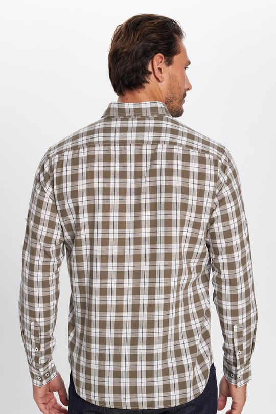 Erkek Regular Fit Klasik Kesim Oversize %100 Pamuk Keten Doku Tek Cep Kareli Düğmeli Yaka Gömlek