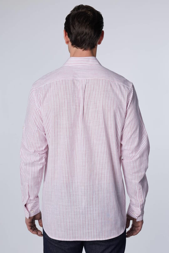Erkek Regular Fit Klasik Kesim Oversize %100 Pamuk Keten Doku Tek Cepli Çizgili Beyaz Gömlek