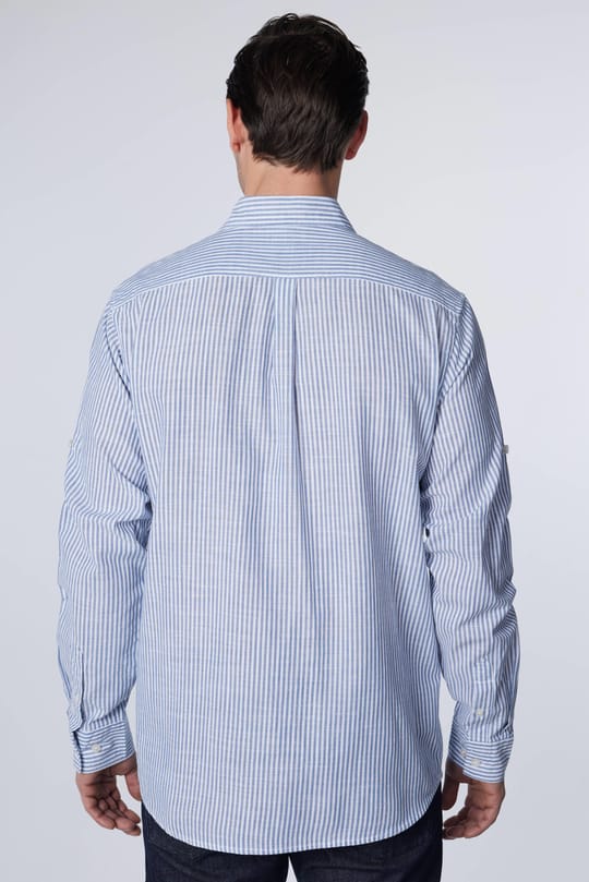 Erkek Regular Fit Klasik Kesim Oversize %100 Pamuk Keten Doku Tek Cepli Çizgili Beyaz Gömlek