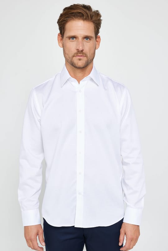 Regular Fit Beyaz Non-Iron %100 Pamuk Doğa Dostu Ekoteks Belgeli Ütü Gerektirmez Gömlek