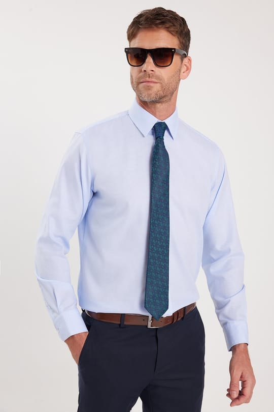 Regular Fit Mavi Non-Iron %100 Pamuk Doğa Dostu Ekoteks Belgeli Ütü Gerektirmez Gömlek