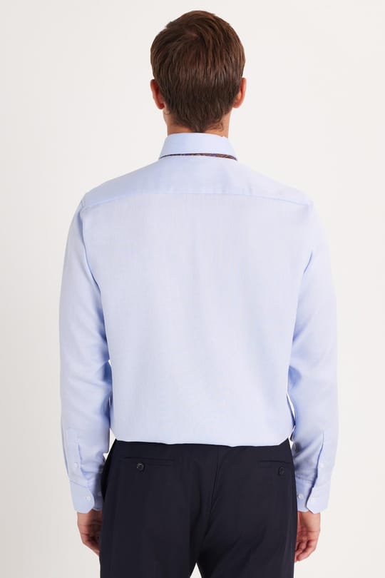 Regular Fit Mavi Non-Iron %100 Pamuk Doğa Dostu Ekoteks Belgeli Ütü Gerektirmez Gömlek