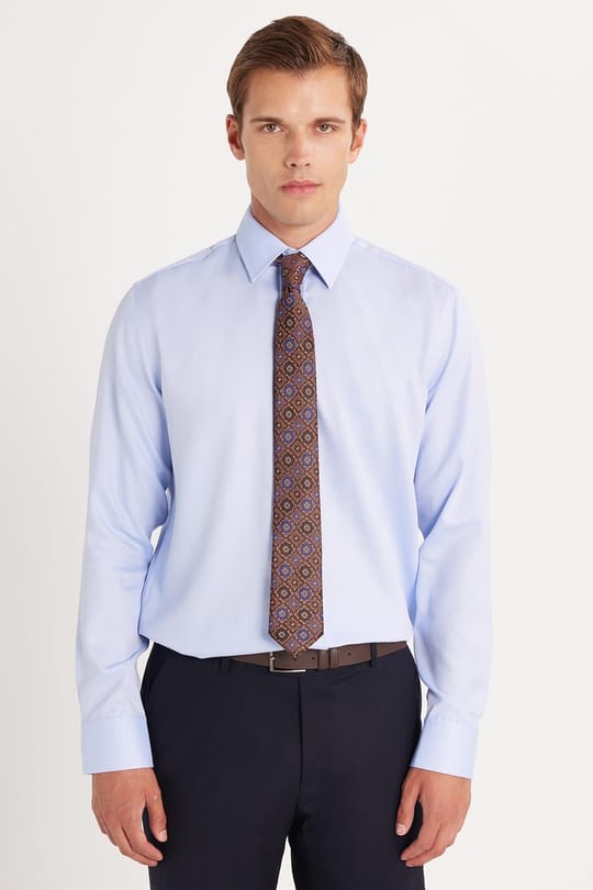 Regular Fit Mavi Non-Iron %100 Pamuk Doğa Dostu Ekoteks Belgeli Ütü Gerektirmez Gömlek