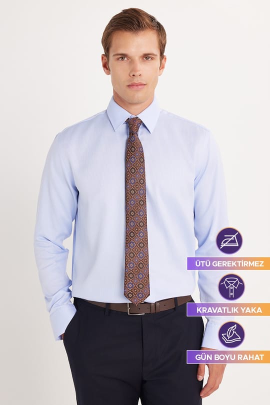 Regular Fit Non-Iron Ütü Gerektirmez %100 Pamuk Doğa Dostu Ekoteks Belgeli Mavi Gömlek
