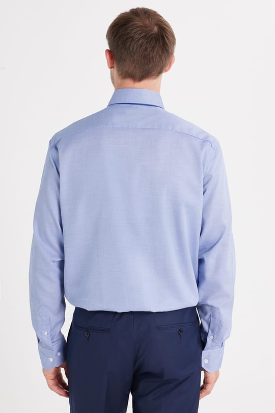 Regular Fit Saks Mavi Non-Iron %100 Pamuk Doğa Dostu Ekoteks Belgeli Ütü Gerektirmez Gömlek