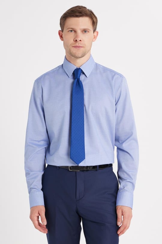 Regular Fit Saks Mavi Non-Iron %100 Pamuk Doğa Dostu Ekoteks Belgeli Ütü Gerektirmez Gömlek