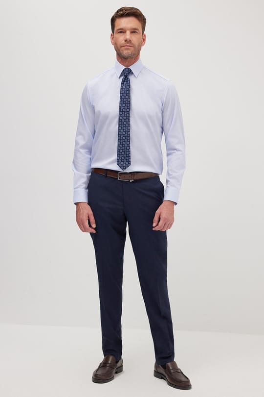 Regular Fit Mavi Non-Iron %100 Pamuk Doğa Dostu Ekoteks Belgeli Ütü Gerektirmez Gömlek