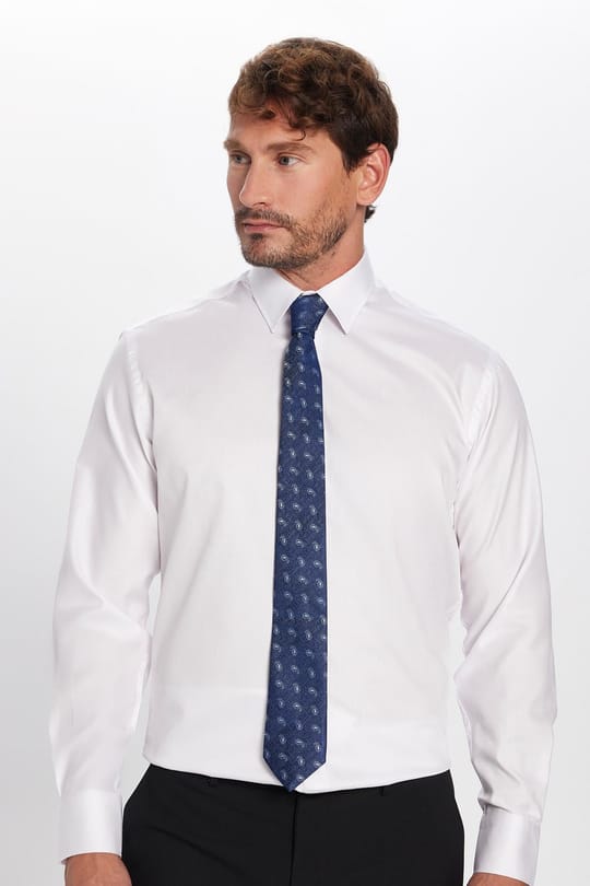 Erkek Regular Fit Rahat Kesim Beyaz Non-Iron Pamuklu Ütü Gerektirmez Gömlek