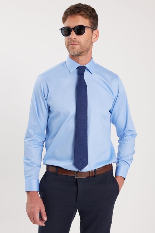 Erkek Regular Fit Açık Mavi Non-Iron Pamuklu Doğa Dostu Ekoteks Belgeli Ütü Gerektirmez Gömlek