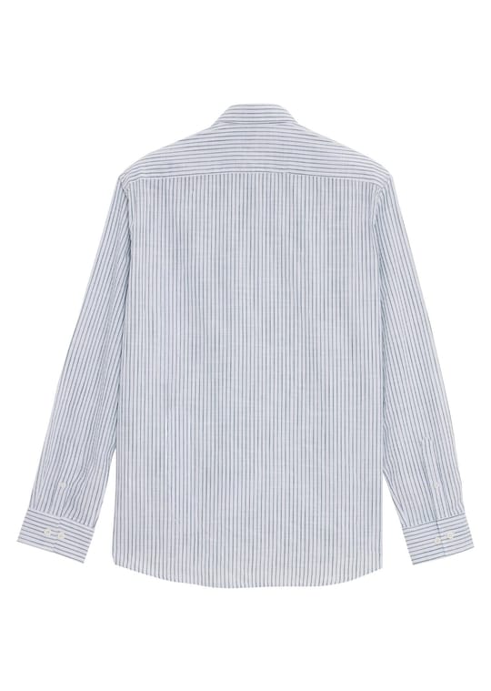 Erkek Regular Fit Klasik Kesim Oversize Uzun Kollu %100 Pamuk Keten Doku Tek Cepli Çizgili Yeşil Gömlek