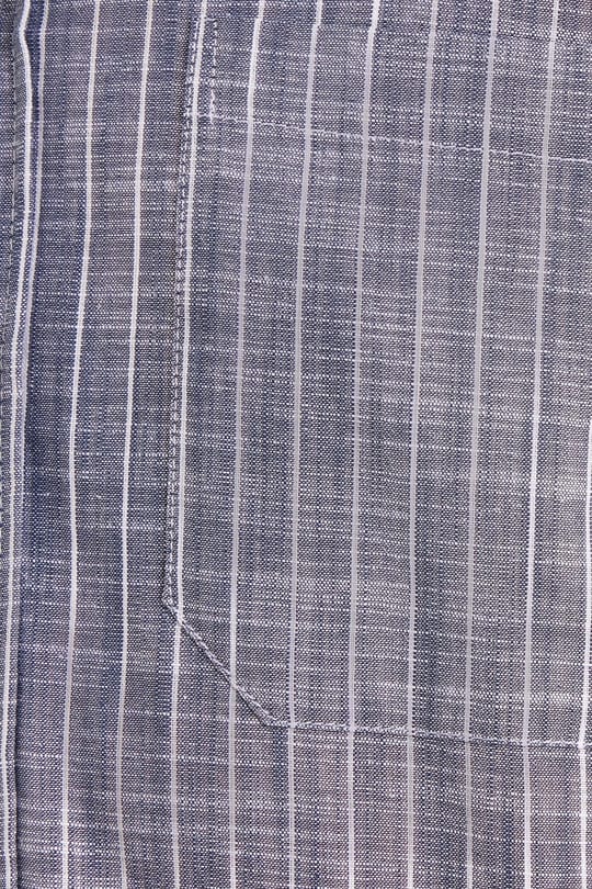 Erkek Regular Fit Klasik Kesim Oversize Uzun Kollu %100 Pamuk Keten Doku Tek Cepli Füme Çizgili Gömlek