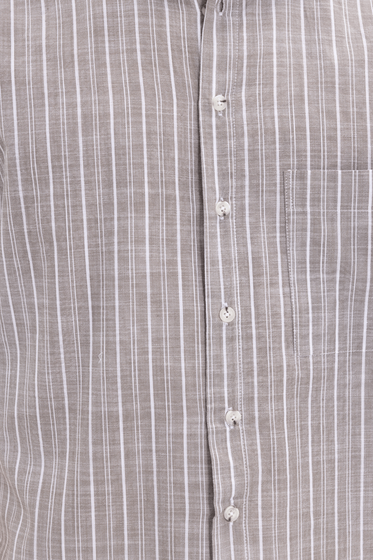 Erkek Regular Fit Klasik Kesim Oversize %100 Pamuk Kısa Kollu Keten Doku Tek Cep Çizgili Gömlek