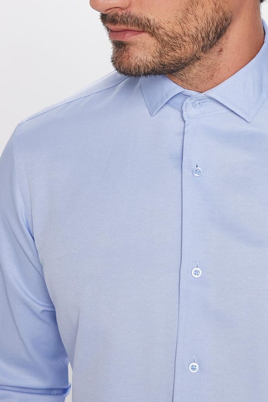 Erkek Regular Fit Rahat Kesim Pamuklu Kolay Ütü Armürlü Mavi Gömlek