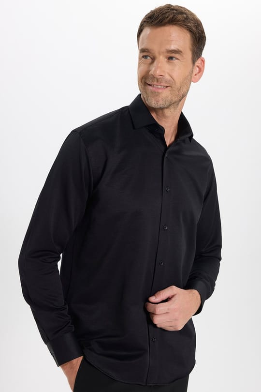 Erkek Regular Fit Rahat Kesim Uzun Kollu Pamuklu Kolay Ütülenebilir Armürlü Siyah Gömlek