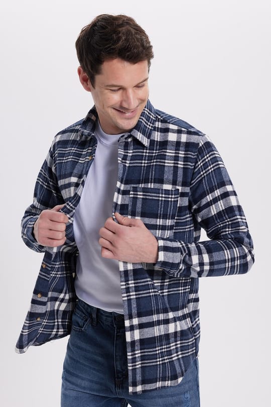 Erkek Regular Fit Rahat Kesim Kışlık Kareli Oduncu Gömlek