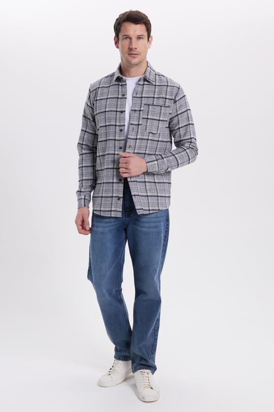 Erkek Regular Fit Rahat Kesim Kışlık Kareli Oduncu Gömlek