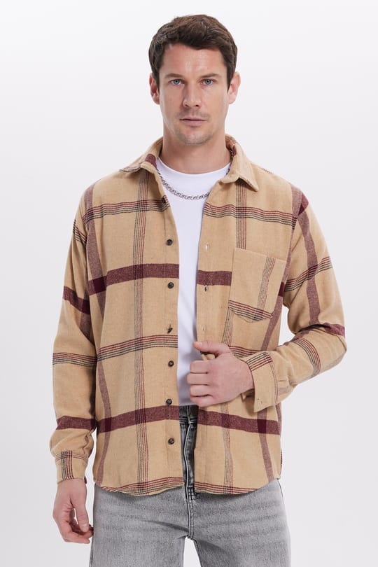 Erkek Regular Fit Rahat Kesim Kışlık Kareli Oduncu Gömlek