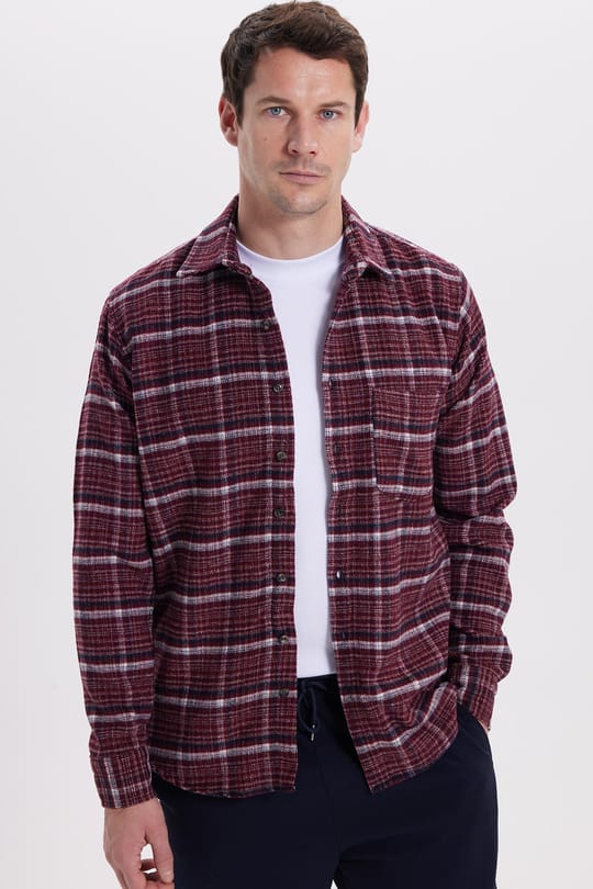 Erkek Klasik Fit Rahat Kesim Kışlık Kareli Oduncu Gömlek