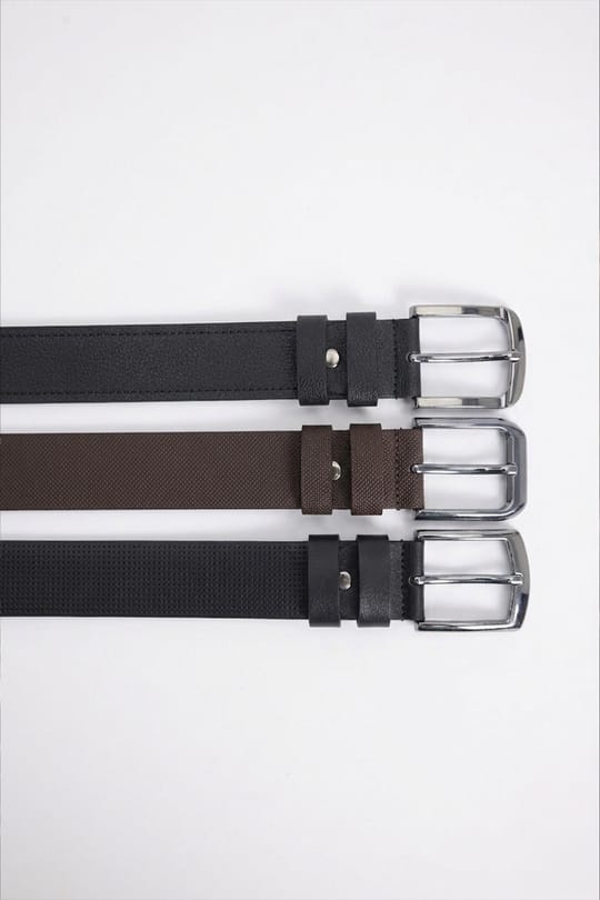 Erkek 3lü Set 4 Cm Spor Siyah-Kahverengi-Lacivert Kemer