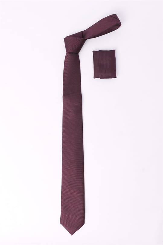 Düz Cep Mendilli Bordo Erkek Kravat