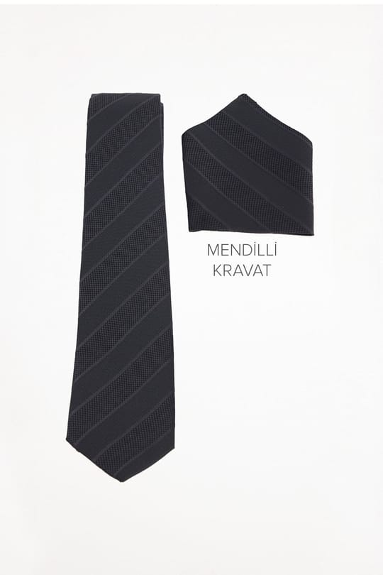 Erkek Premium Dokuma Bordo Çizgili Klasik Kravat ve Cep Mendili Takımı