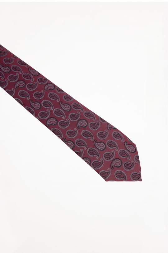Erkek Bordo Paisley Desenli Klasik Kravat ve Cep Mendili Takımı