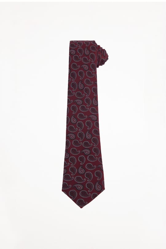 Erkek Bordo Paisley Desenli Klasik Kravat ve Cep Mendili Takımı