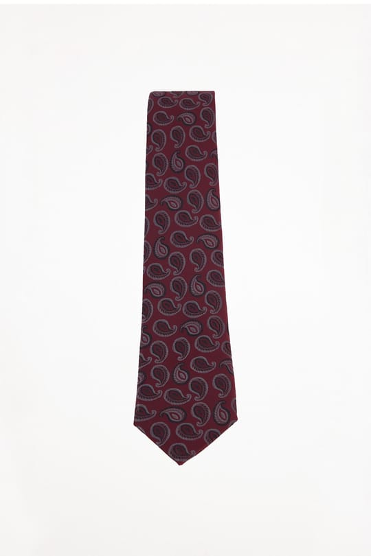 Erkek Bordo Paisley Desenli Klasik Kravat ve Cep Mendili Takımı